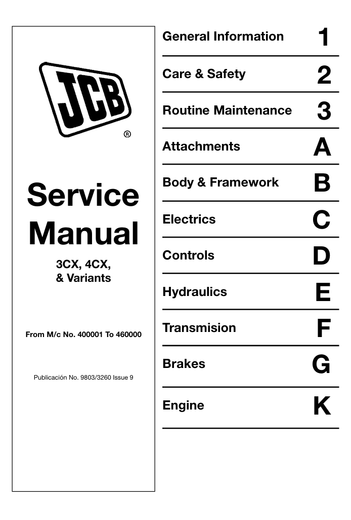 Comprehensive service manual for JCB 3CX backhoe loader, covering repair and maintenance guidelines
