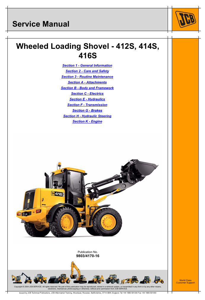 JCB 412S Wheeled Loading Shovel service guide, outlining repair techniques and maintenance protocols for optimal performance