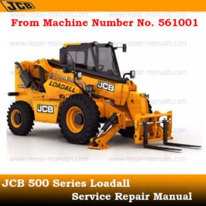 JCB 500 Series Loadall Service Repair Manual cover featuring the title and an illustration of the equipment