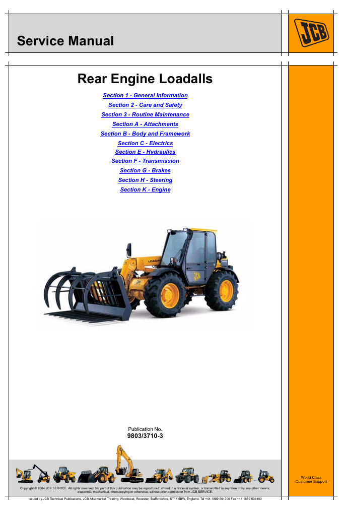Detailed repair manual for JCB 526 Rear Engine Loadall, focusing on service and maintenance