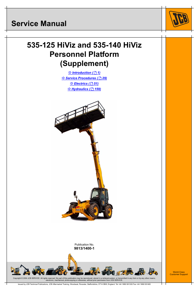 Detailed cover of the JCB 535-125 HiViz with Manplatform Service Repair Manual, featuring essential repair diagrams and instructions