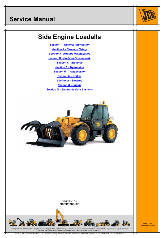 Comprehensive service repair manual for the JCB 541-T70 Side Engine Loadall, covering essential maintenance
