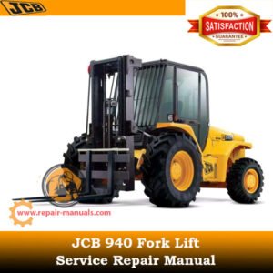 JCB 940 Forklift Service Repair Manual cover featuring the model and technical illustrations for maintenance guidance