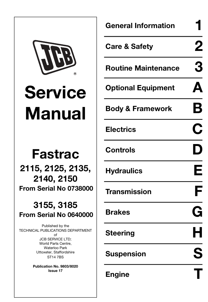 JCB 2135 Fastrac Service Repair Manual cover, illustrating vital repair guidelines and maintenance strategies for the equipment