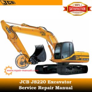 JCB JS220 Excavator Service Repair Manual cover featuring the model and technical illustrations for maintenance guidance