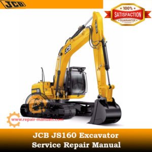 JCB JS160 Excavator Service Repair Manual cover featuring an illustration of the excavator and technical details