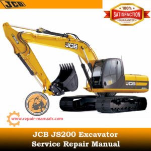 JCB JS200 Excavator Service Repair Manual cover featuring the model and technical illustrations for maintenance guidance