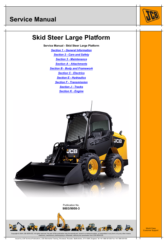 Service manual for JCB skid steer, detailing maintenance and operational guidelines for optimal performance