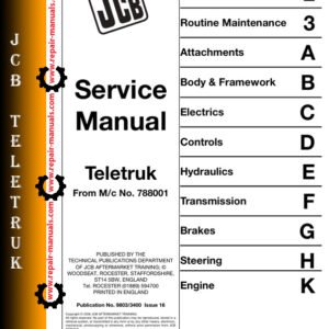 JCB Teletruk Service Repair Manual with a title and an image of the teletruk, indicating its purpose for repairs