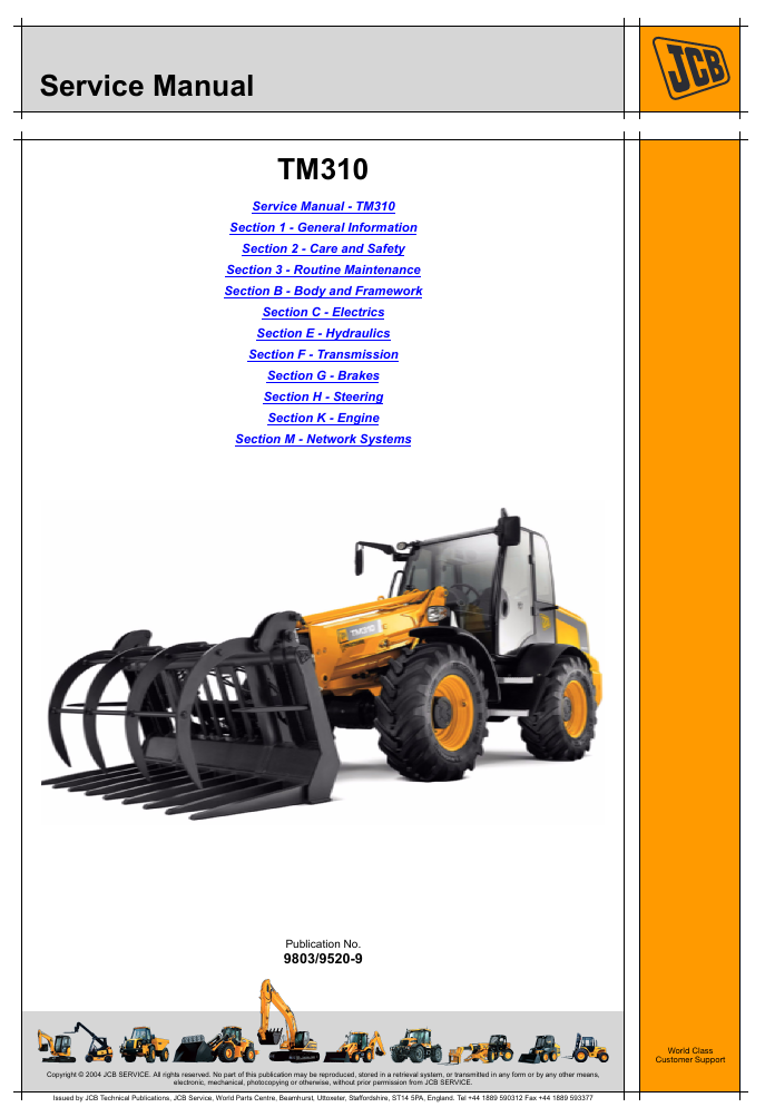 JCB TM310s Agricultural Wheel Loader service manual, providing essential repair and maintenance guidelines