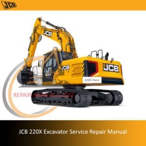 JCB 220X Excavator Service Repair Manual cover featuring the model and technical illustrations for maintenance guidance