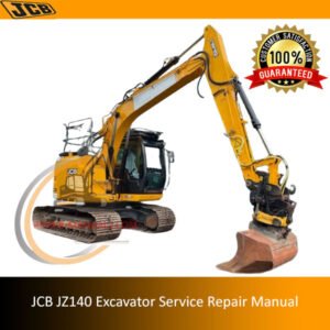 JCB JZ140 Excavator Service Repair Manual, showcasing the title and relevant technical graphics for maintenance guidance
