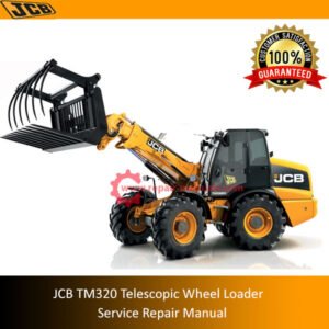 JCB TM320 Wheel Loader Service Repair Manual cover featuring the loader and technical illustrations for maintenance guidance