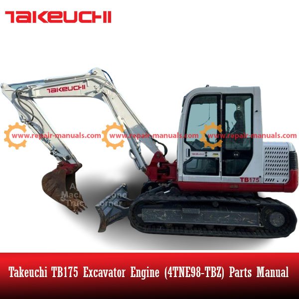 Takeuchi TB175 Excavator parts manual detailing the 4TNE98-TBZ engine and its essential components