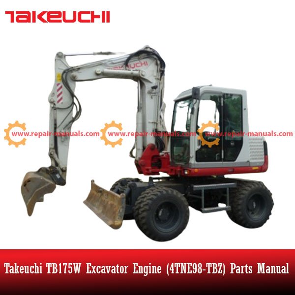 Takeuchi TB175W Excavator parts manual detailing the 4TNE98-TBZ engine and its essential components