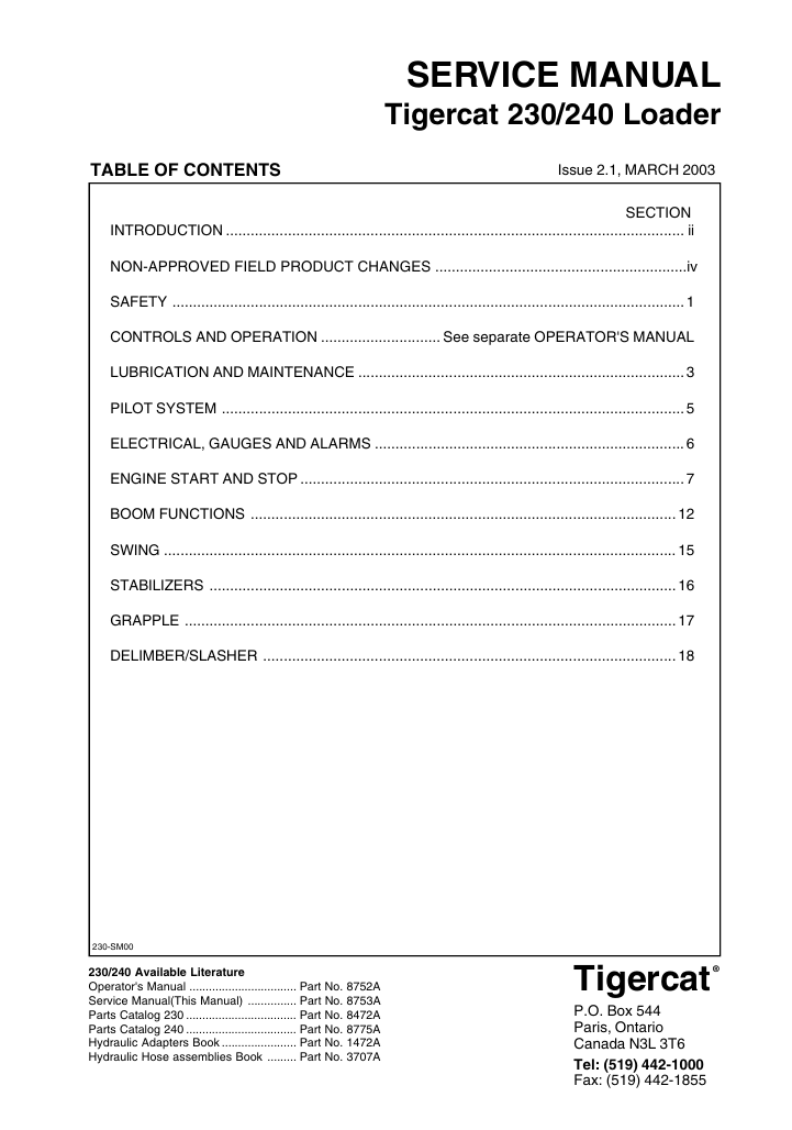Detailed repair manual for the Tigercat 240 Loader, focusing on service procedures and maintenance practices