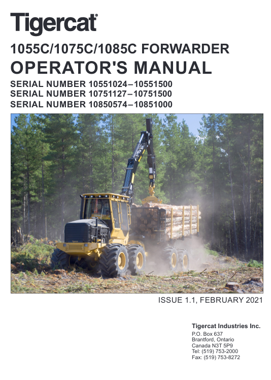 Tigercat 1085C Forwarder Operator's Manual - Image 2