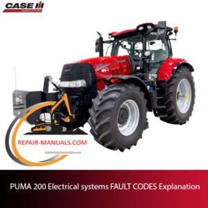 Diagram of PUMA 200 electrical systems showing fault codes and their explanations for troubleshooting