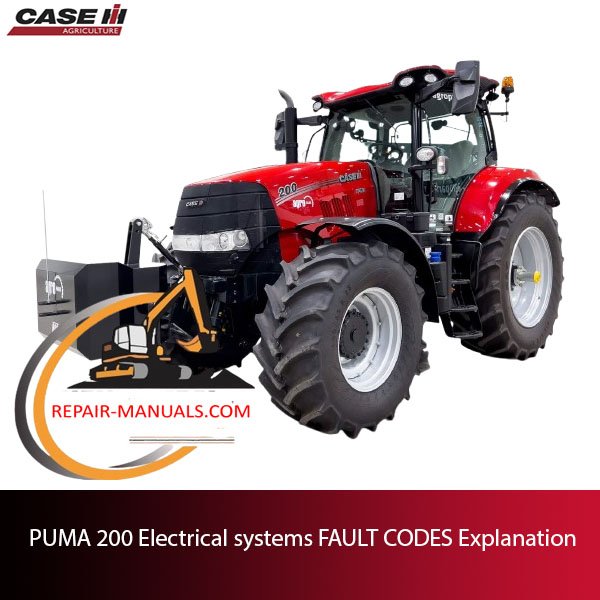 Diagram of PUMA 200 electrical systems showing fault codes and their explanations for troubleshooting