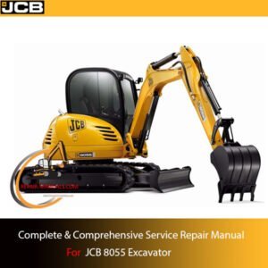 Service repair manual cover for JCB 8055 Excavator, featuring technical illustrations and detailed maintenance instructions