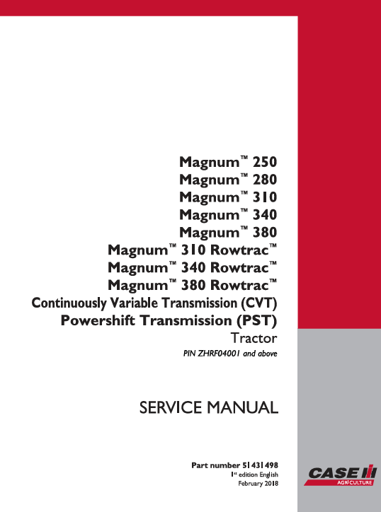 Case IH Magnum 310 Rowtrac Tractor service repair manual, showcasing detailed instructions and troubleshooting information