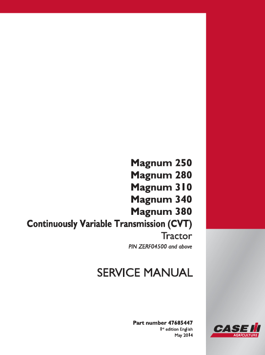 Case Magnum 310 CVT tractor service repair manual, showcasing detailed diagrams and maintenance instructions