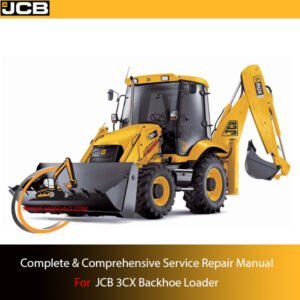 Service repair manual cover for JCB 3CX Backhoe Loader, featuring technical diagrams and maintenance instructions