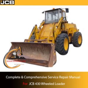 Service repair manual cover for JCB 430 Wheel Loader, featuring technical illustrations and detailed maintenance instructions