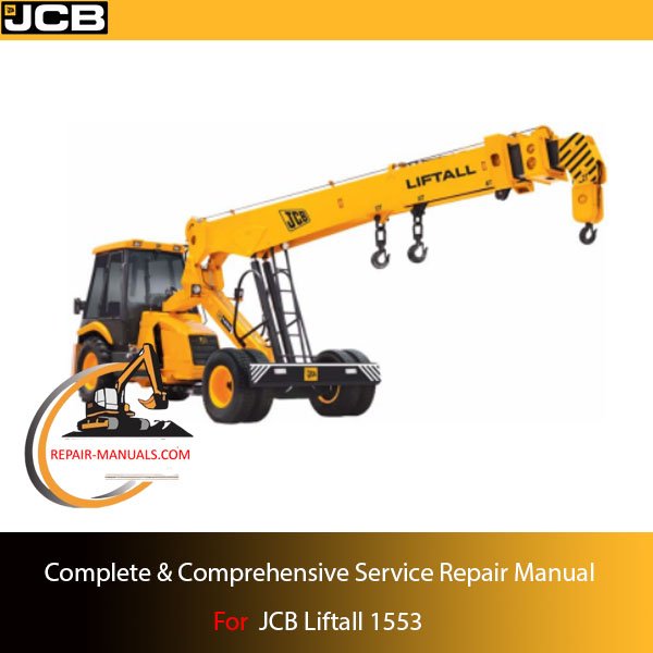 Service repair manual cover for JCB Liftall 1553, featuring technical illustrations and detailed maintenance instructions