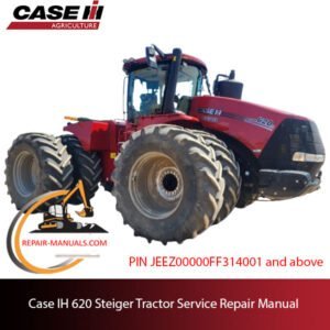 Service repair manual cover for Case IH 620 Steiger Tractor, featuring technical diagrams and maintenance instructions
