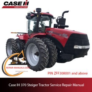Service repair manual cover for Case IH 370 Steiger Tractor, featuring technical diagrams and maintenance instructions
