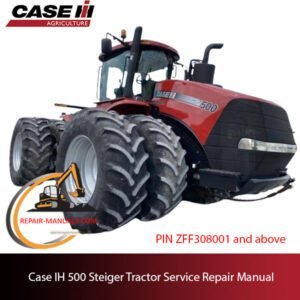 Service repair manual cover for Case IH 500 Steiger Tractor, featuring technical diagrams and maintenance instructions