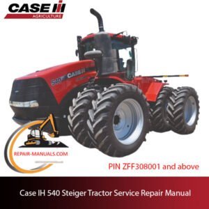 Service repair manual cover for Case IH 540 Steiger Tractor, featuring technical diagrams and maintenance instructions