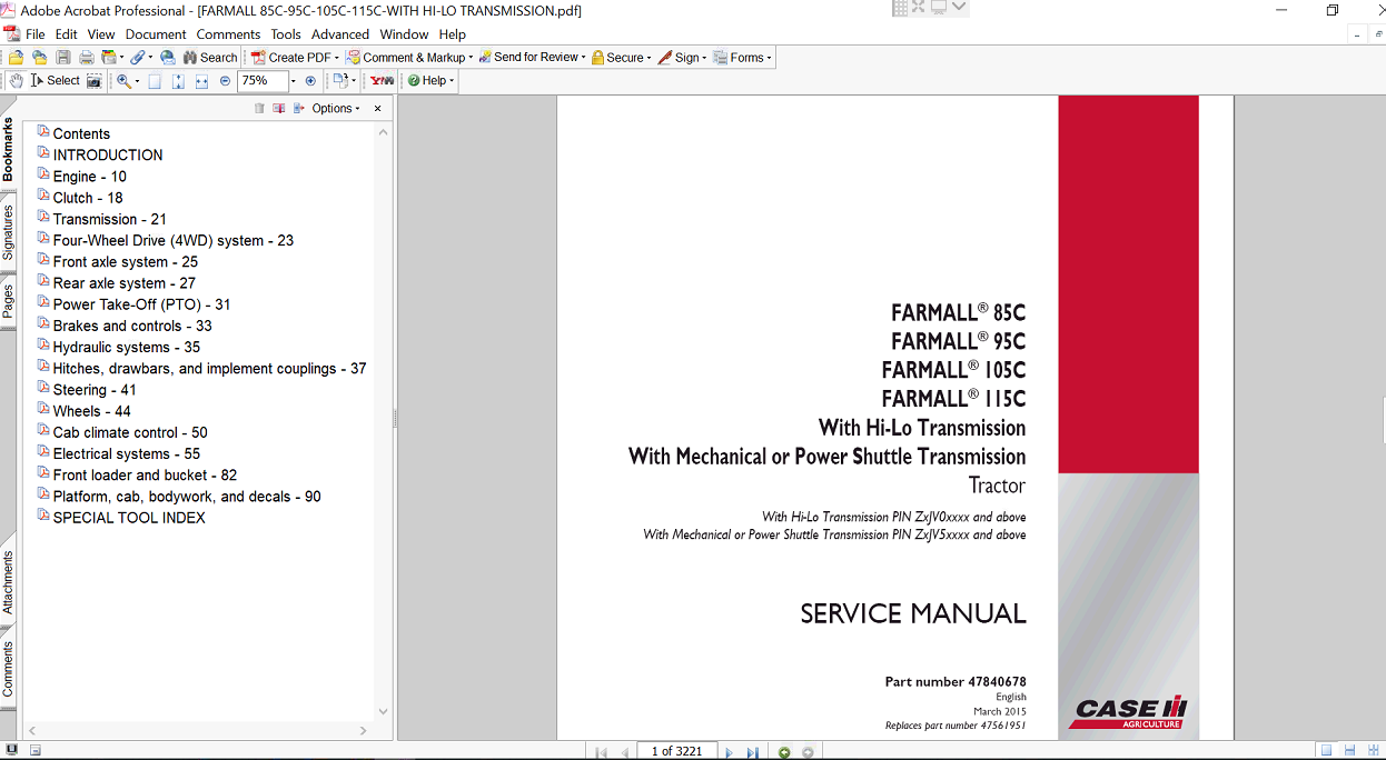 Case IH Farmall 115C tractor service repair manual, showcasing essential maintenance and repair guidelines