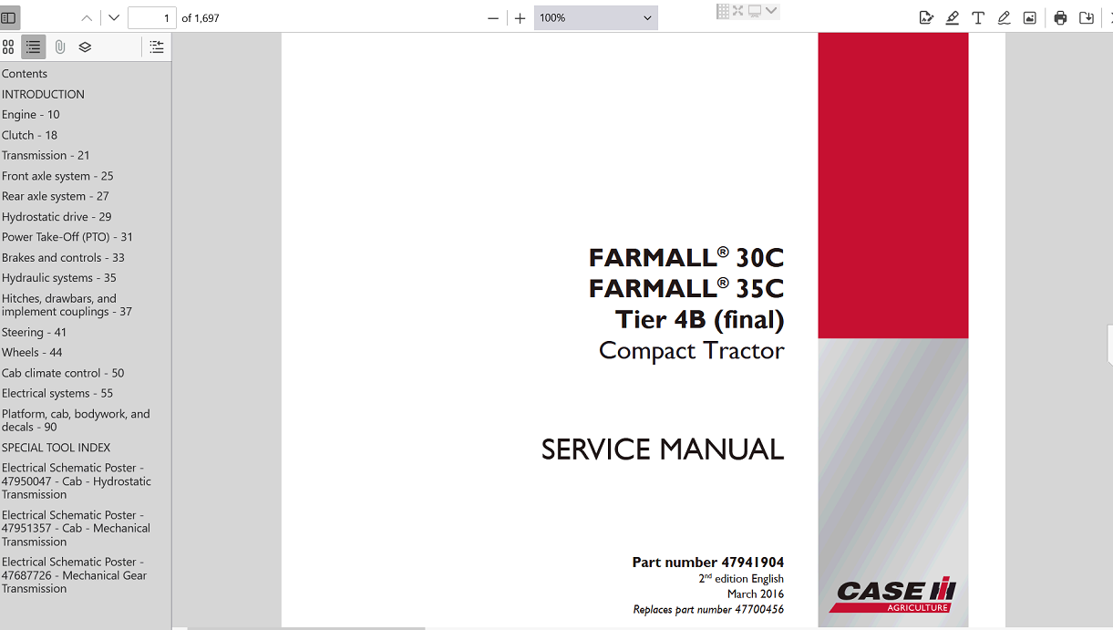 the service repair manual for Case IH Farmall 30C Compact Tractor, detailing maintenance and repair procedures