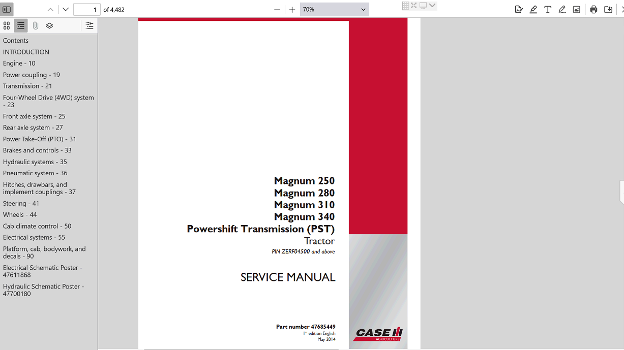 Service repair manual for Case Magnum 310 Tractor, including troubleshooting tips and detailed repair instructions