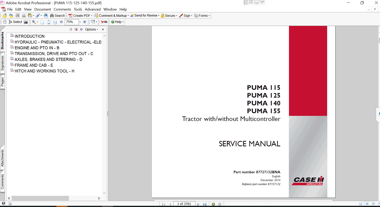 Case IH Puma 155 tractor service repair manual, presenting comprehensive repair information and technical illustrations