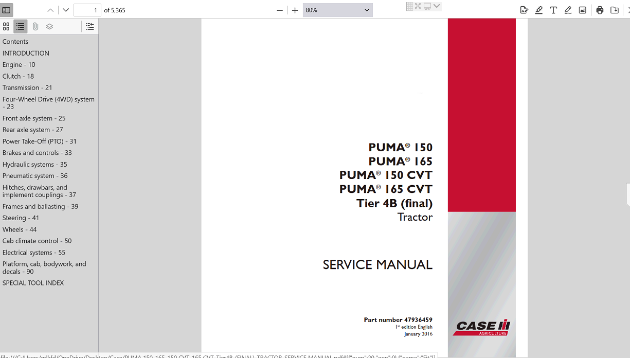 Service manual for Case IH Puma 165 Tractor, highlighting repair techniques and maintenance schedules for optimal performance