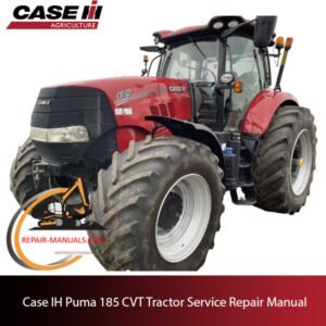 Service repair manual cover for Case IH Puma 185 CVT tractor, featuring technical diagrams and maintenance instructions
