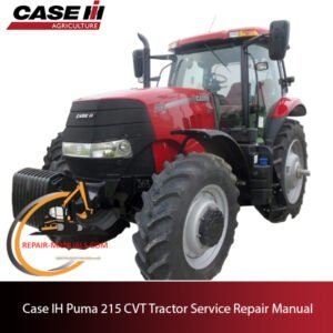Service repair manual cover for Case IH Puma 215 CVT tractor, featuring technical diagrams and maintenance guidelines