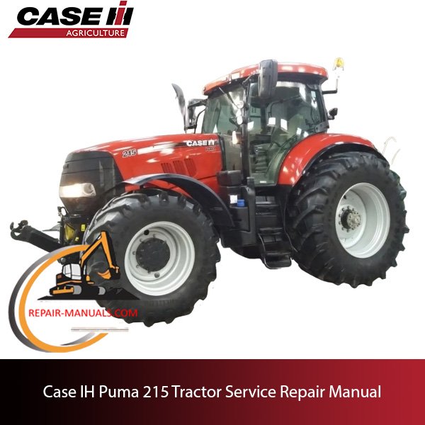 Service repair manual cover for Case IH Puma 215 tractor, featuring technical diagrams and maintenance instructions