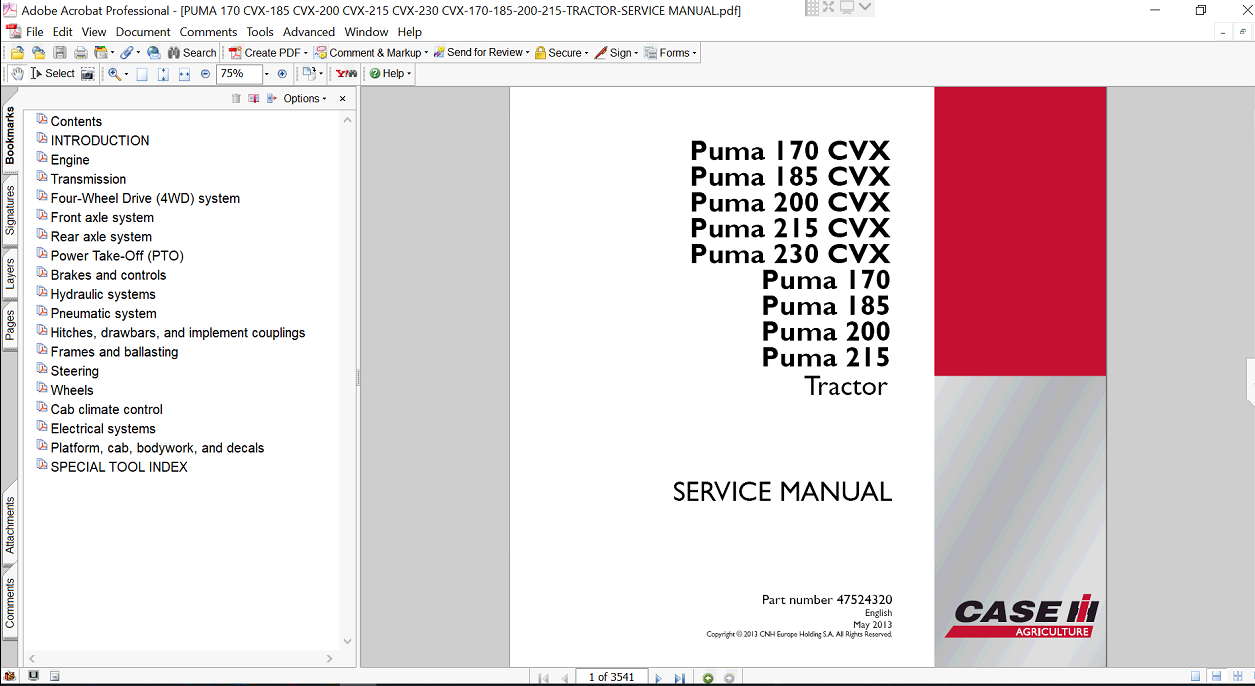Service manual for Case IH Puma 215 tractor, highlighting essential repair techniques and maintenance tips
