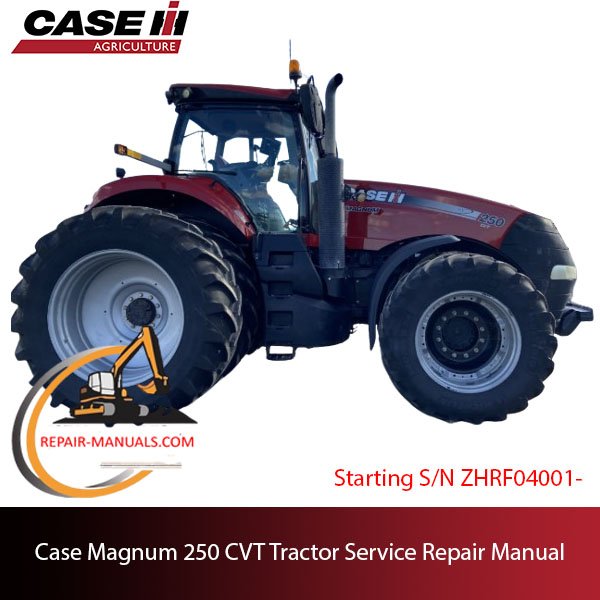 Cover of the service repair manual for Case Magnum 250 CVT tractor, including troubleshooting and maintenance guidelines