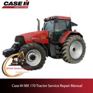 Service repair manual cover for Case IH MX 170 tractor, featuring technical diagrams and maintenance instructions