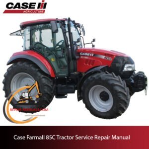 Service repair manual cover for Case Farmall 85C tractor, featuring technical diagrams and maintenance instructions