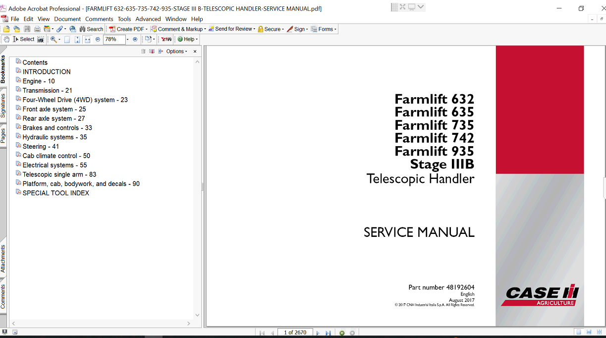 Case Farmlift 742 Telehandler service repair manual, highlighting repair techniques and maintenance guidelines