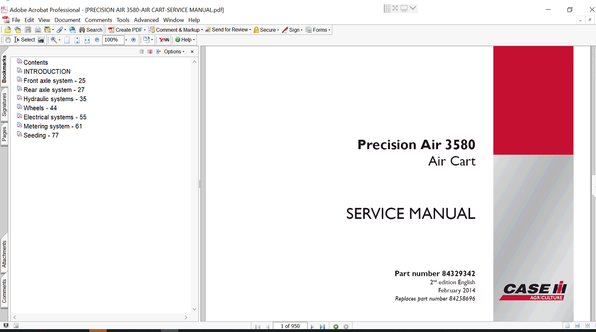 Service Repair Manual for Case IH 3580 Air Cart, displaying repair procedures and maintenance tips for optimal performance
