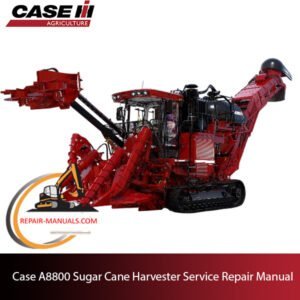 Service repair manual cover for Case A8800 Sugar Cane Harvester, featuring technical illustrations and detailed instructions