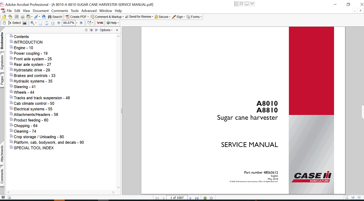 Case A8010 Sugar Cane Harvester service repair manual, showcasing diagrams and detailed maintenance procedures for effective repairs