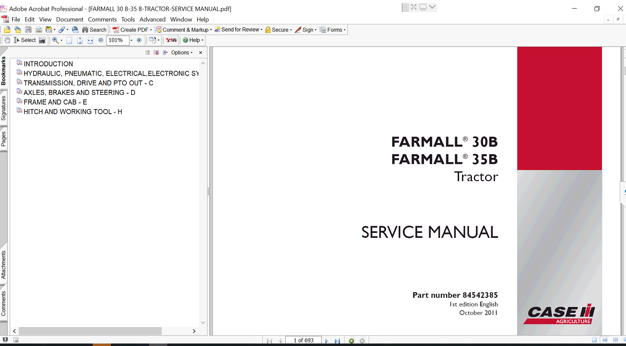 the service repair manual for Case IH Farmall 30B tractor, highlighting essential repair information